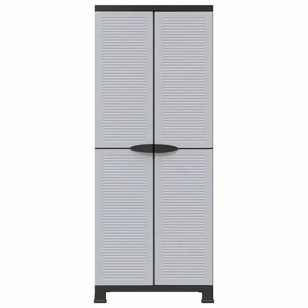 Mobile contenitore moderno HELLOSHOP26 in plastica grigia con 2 ante, 6 ripiani e serratura, L/P/H: 68 x 39 x 171,5 cm – 2