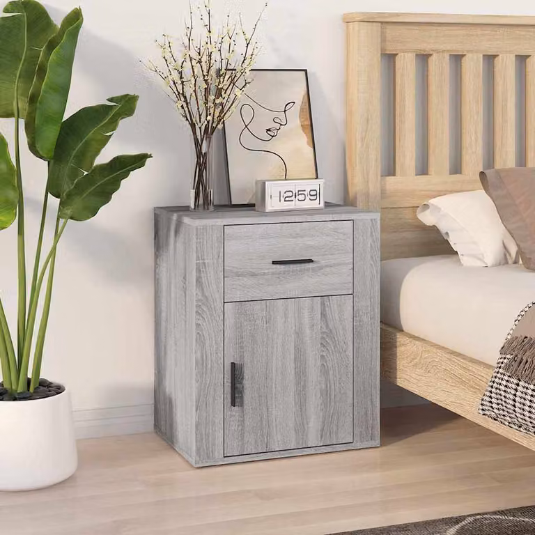 Comodino vidaXL Grigio Sonoma in Legno Multistrato e MDF, L 50 cm, P 36 cm, H 60 cm