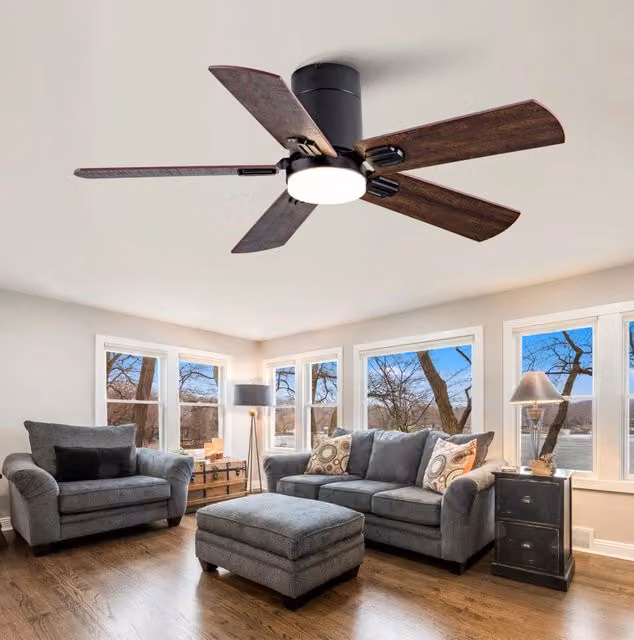 Ventilatore da soffitto MODFU con LED dimmerabile, colore nero e noce scuro, diametro 106,68 cm