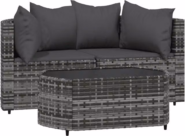 Set Salotto da Giardino Moderno DESIGN IN con Divano a 3 Posti, Elemento Angolare, Tavolino e Cuscini in Polyrattan Grigio Antracite e Struttura in Acciaio