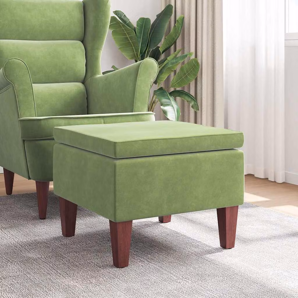 Poggiapiedi vidaXL in velluto verde chiaro con gambe in legno