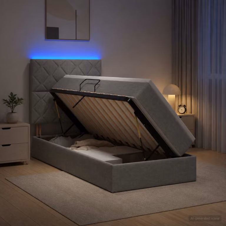 Letto con contenitore vidaXL Grigio Chiaro con illuminazione LED e porta USB, L/P/H: 90 x 200 x 140 cm