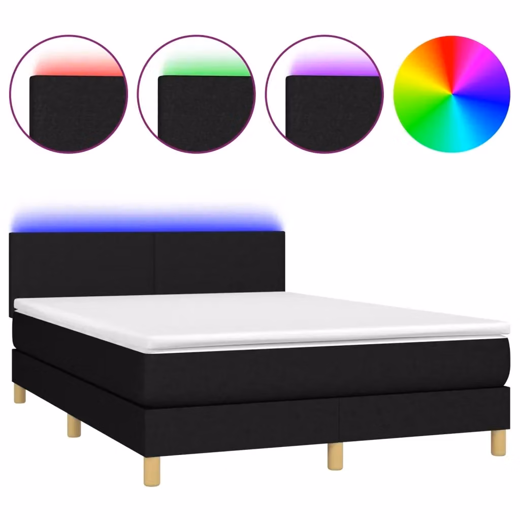Letto a Molle con Materasso vidaXL in Tessuto con Illuminazione LED e Porte USB, L/P: 140 x 200 cm – 2