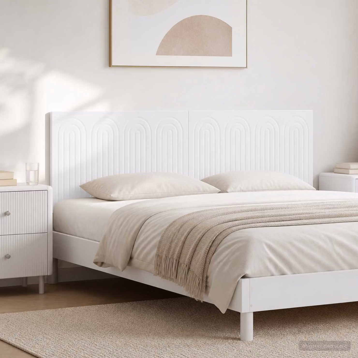 Testiera da muro vidaXL ALKMAAR in legno ingegnerizzato bianco con design moderno a righe per camera da letto L: 161,0 cm, H: 50,0 cm, P: 13,9 cm