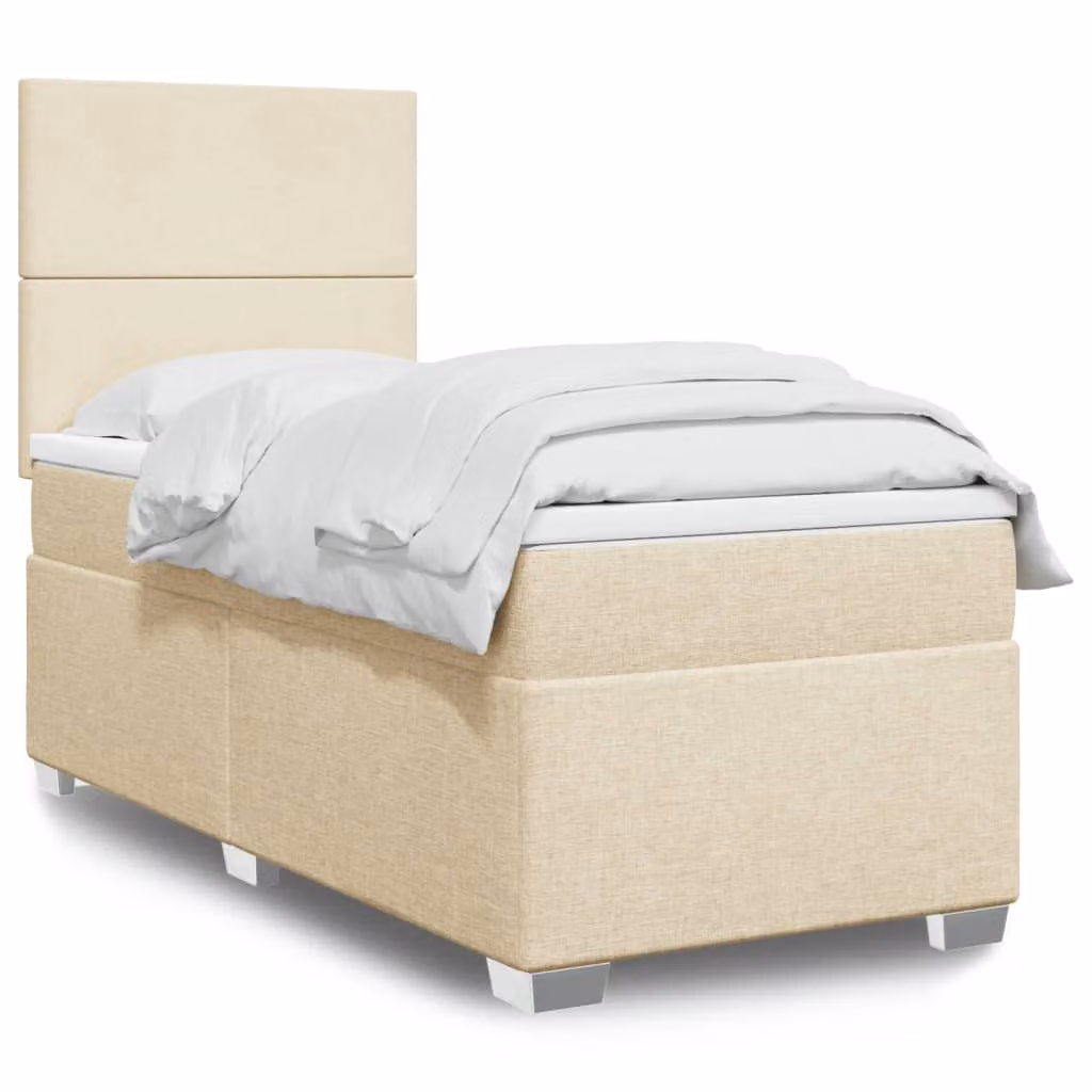 Giroletto a molle con materasso vidaXL in tessuto beige e bianco, L/P/H: 90 x 200 cm