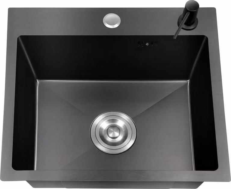 Lavello da cucina, da incasso a vasca singola, in acciaio inox resistente, nero