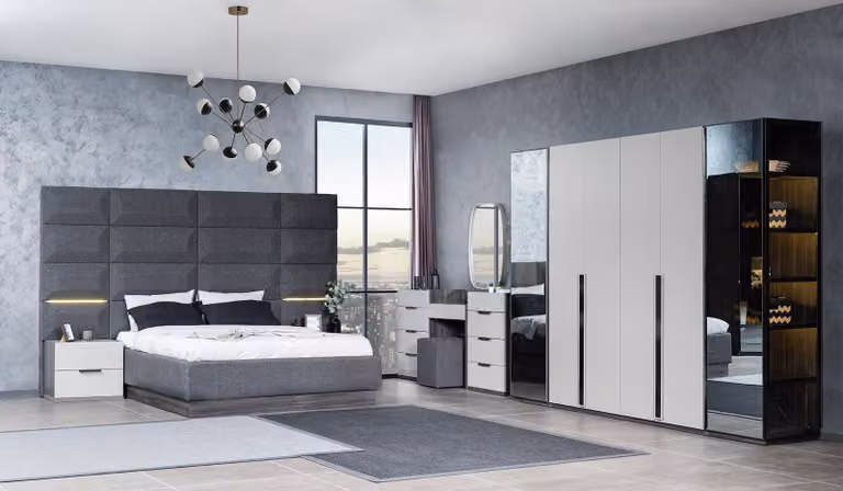 Komplett Schlafzimmer Möbel Set Bett 2x Nachttisch Schminktisch Spiegel 5tlg