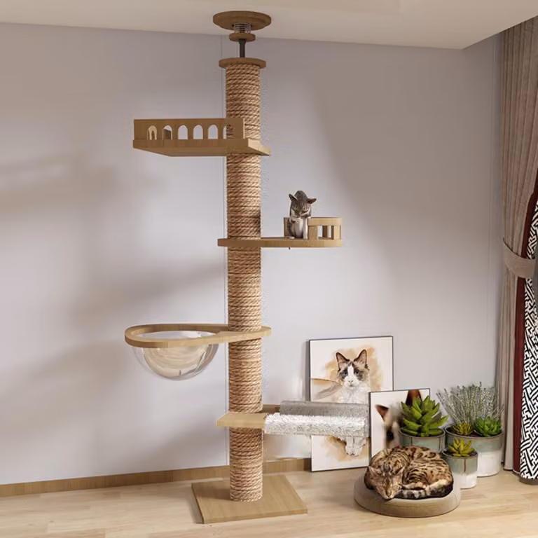 Albero per gatti robusto, con stabilizzatore da soffitto e corda in sisal - Albero per gatti alto, ideale per interni