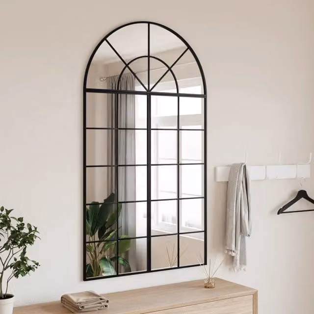 Specchio da Parete-Specchio a Muro-Specchio Decorativo Nero 80x140 cm Arco in Ferro