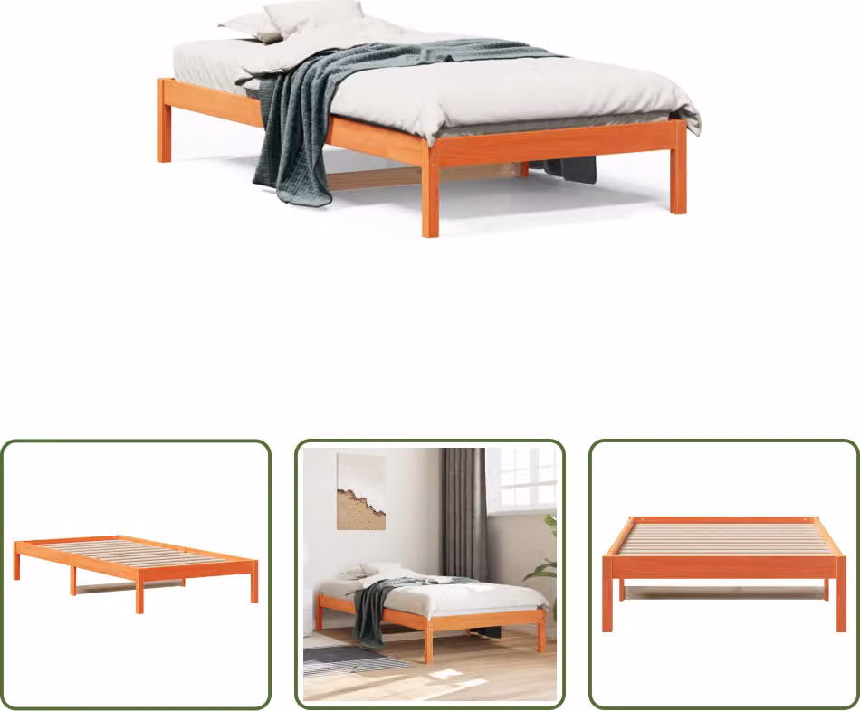 The Living Store letto da giorno marrone cera 90x200 cm in legno di pino massiccio