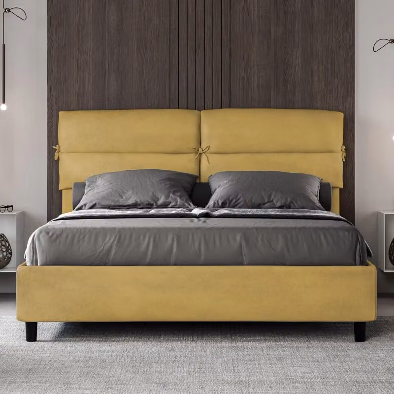 Letto matrimoniale imbottito con contenitore Ityhome Nandy in microfibra colore giallo L: 170 cm, P: 220 cm, H: 110 cm – 2
