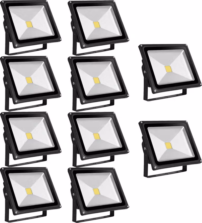 Greenmigo 10x 50W Proiettore LED da giardino, luce bianco freddo, con corpo in alluminio nero, impermeabile IP65, 85-265 V