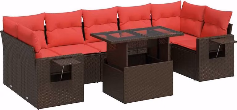 Set Divano da Giardino 8pz con Cuscini Marrone Polyrattan Acacia