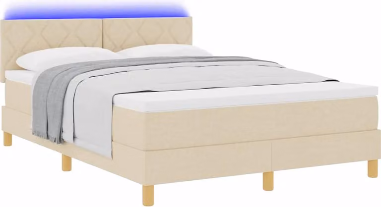 Letto a Sorgente LED con strisce LED Crema 160 x 200 cm Tessuto
