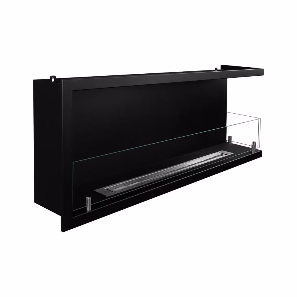 Camino a bioetanolo DMORA Chisone in metallo e vetro, colore nero, L 120 cm x P 22 cm x H 45 cm, capacità 1,25 lt – 2