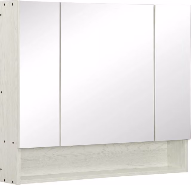 EasyComfort Armadietto da Bagno Moderno a Parete con Specchio e Ante in Vetro, Bianco, L: 90 cm, P: 15 cm, H: 75 cm
