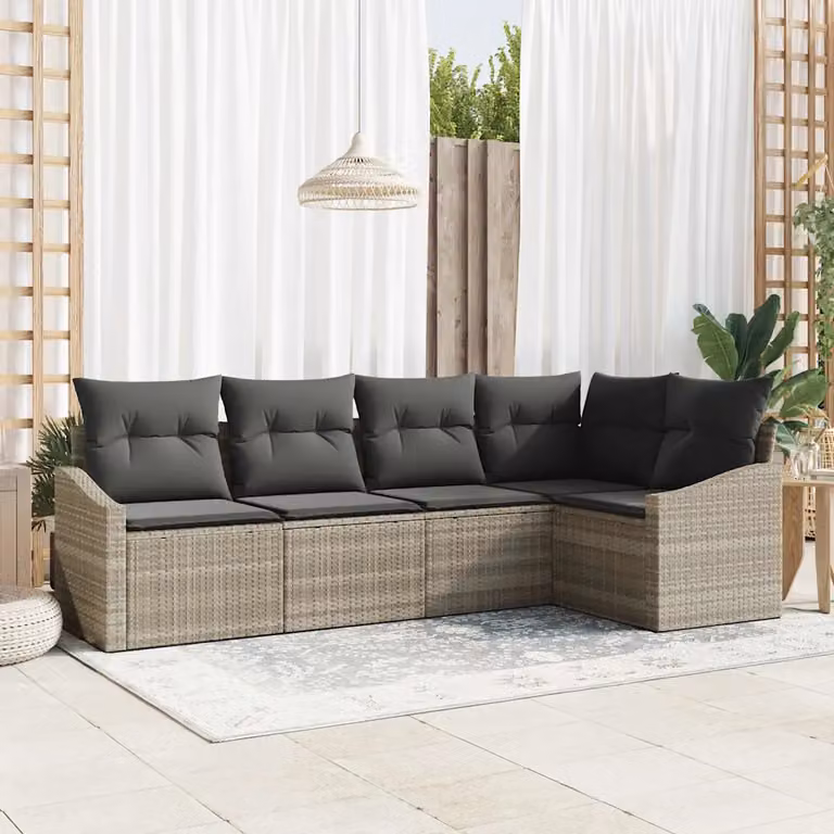 Set Divano da Giardino a L vidaXL in Polyrattan Grigio con Cuscini e Struttura in Metallo