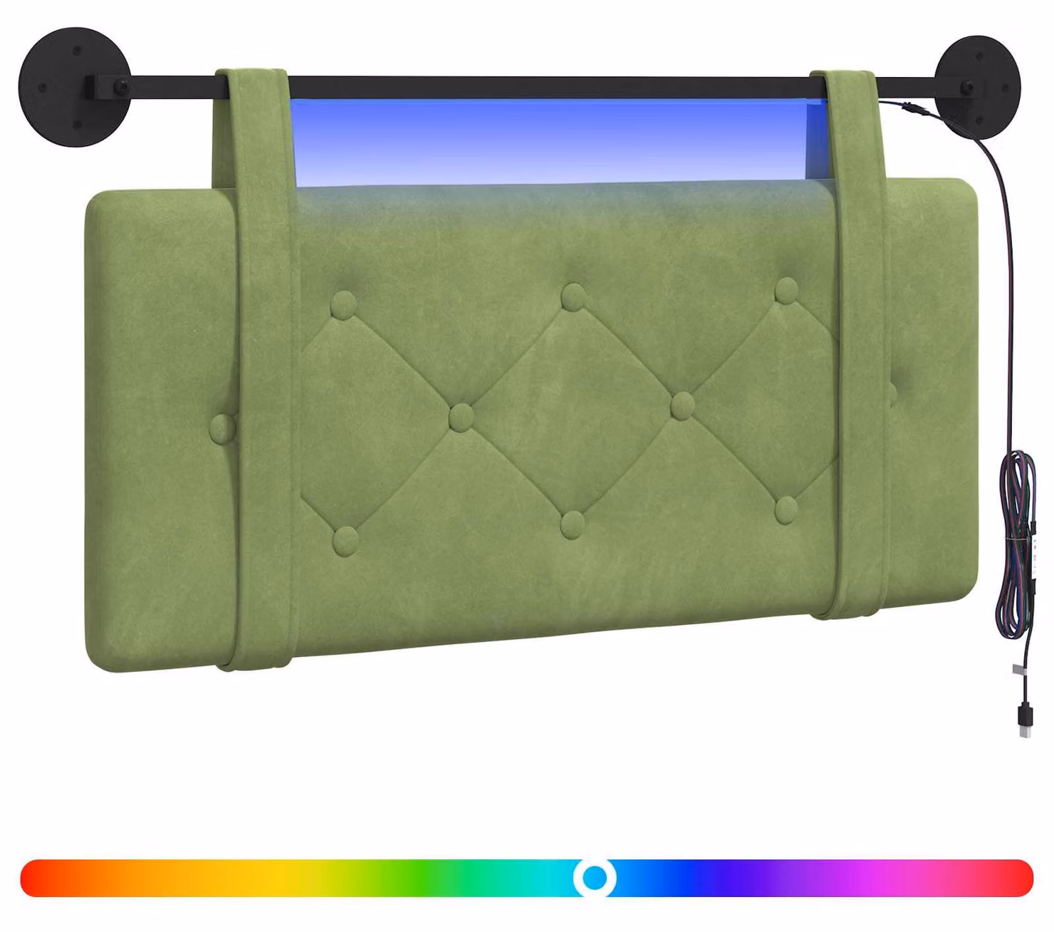 Testiera sospesa Con luce LED Verde chiaro Velluto