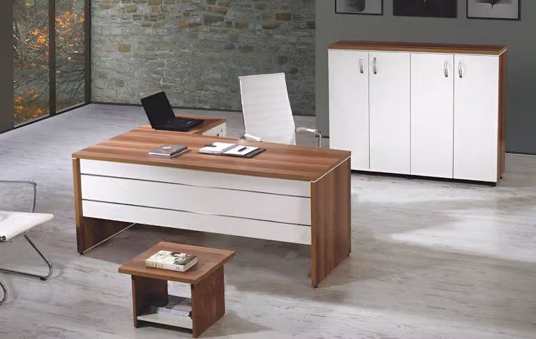 Garnitur Büro Eckbürotisch Arbeitszimmermöbel Schrank 3tlg Holz Weiß