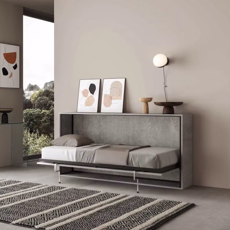 Letto a scomparsa singolo orizzontale Kando Itamoby con materasso, colore grigio – 2