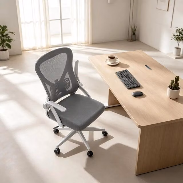 Sedia da ufficio ergonomica girevole REDOM grigia con braccioli per casa e ufficio L: 47 cm, P: 42 cm – 1