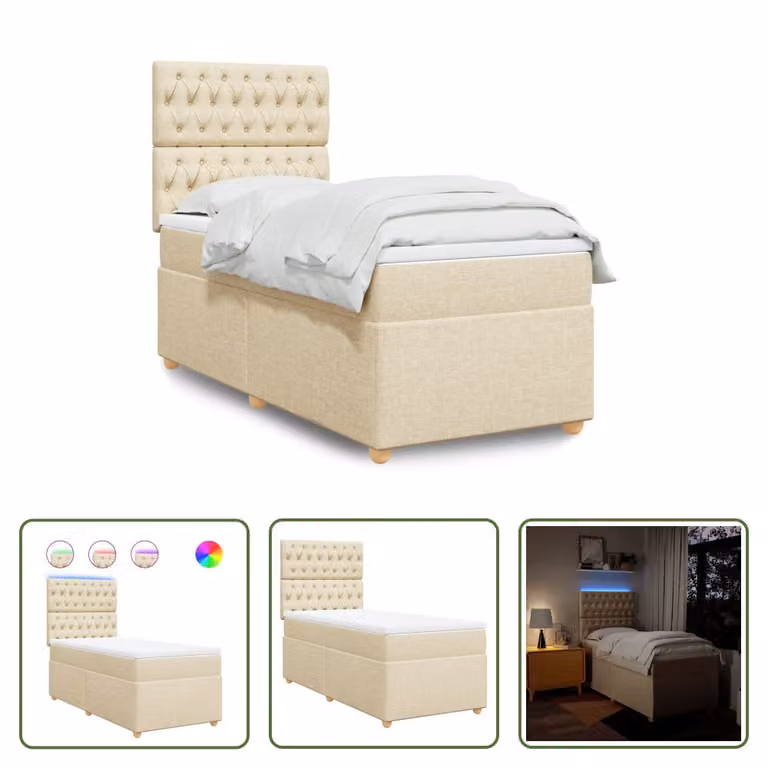 The Living Store Letto a molle insacchettate con materasso crema 80x200 cm in tessuto