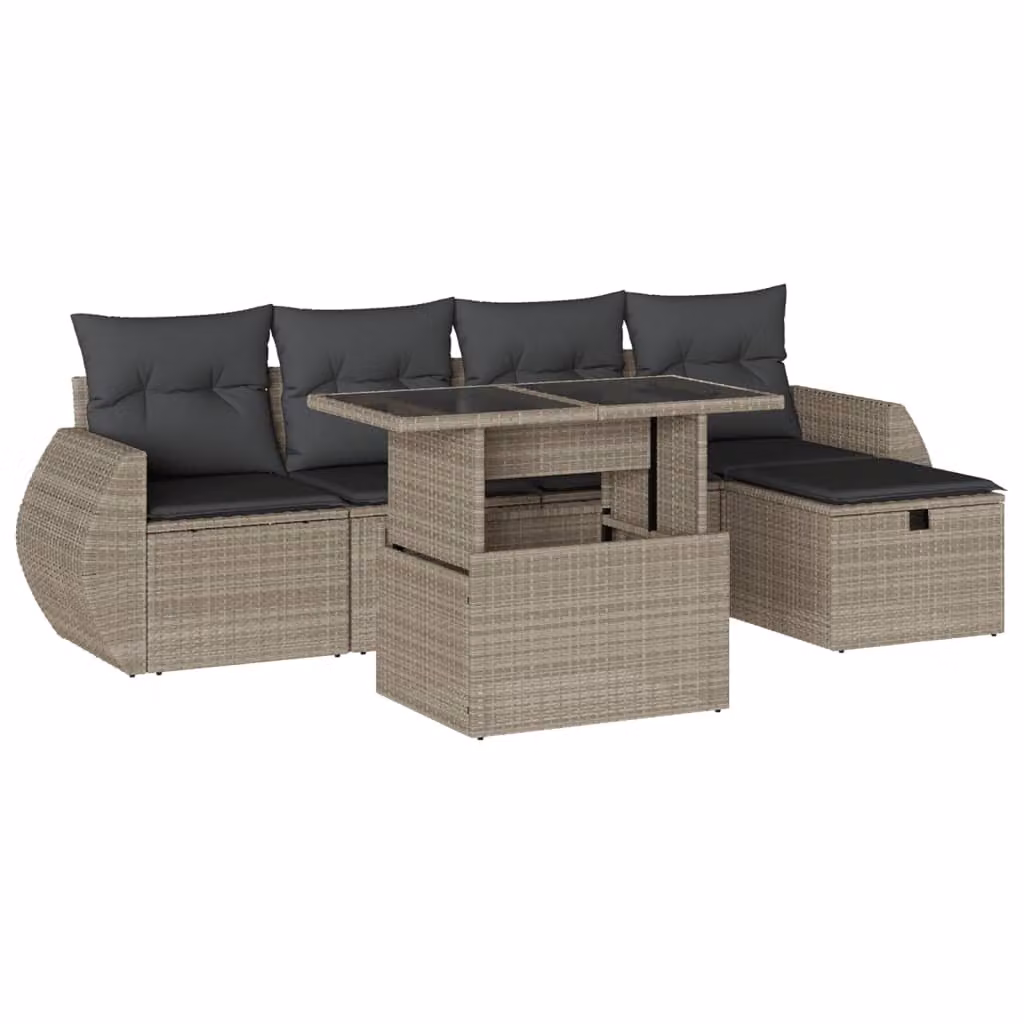 Set Divano da Giardino 6pz con Cuscini Grigio Chiaro Polyrattan