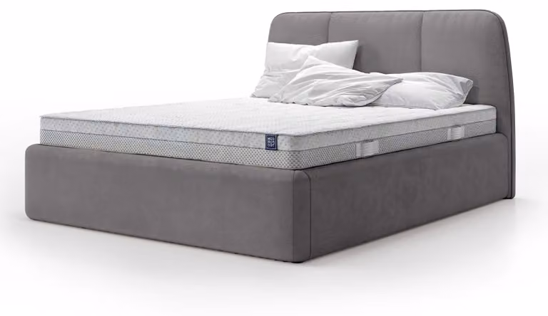 Letto imbottito con contenitore Elle, struttura in legno di faggio, dimensioni 160 x 200 cm