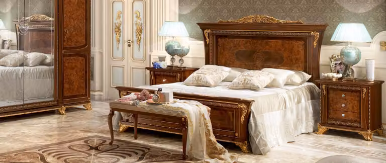 Schlafzimmer Barock Rokoko Holz Möbel Bett Polster Design Luxus Doppel Betten