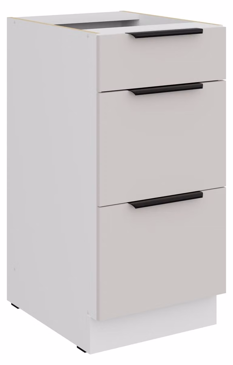 Mobile base da cucina 40 cm COMO, color cashmere beige opaco + bianco opaco, cassetto a estrazione totale con chiusura ammortizzata, cucina, cucina a vista, cucina componibile, blocco cucina