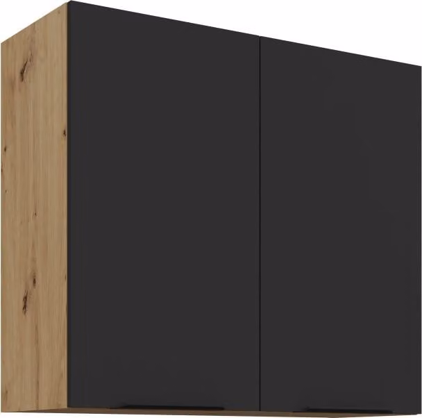 Mobile cucina superiore LUNARA - larghezza 80 cm, nero / rovere artigianale