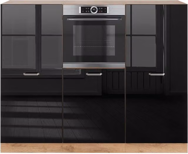 Cucina componibile moderna Vicco R-Line Nero lucido e Rovere dorato L: 180 cm