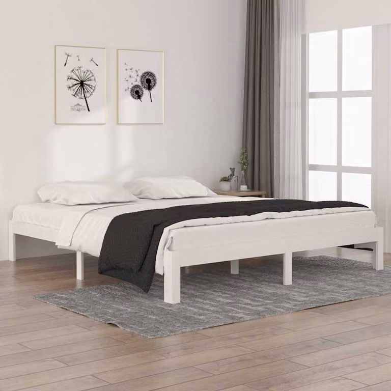 vidaXL Giroletto Super King in Legno di Pino Bianco Lacca L/P/H: 180 x 200 x 30 cm