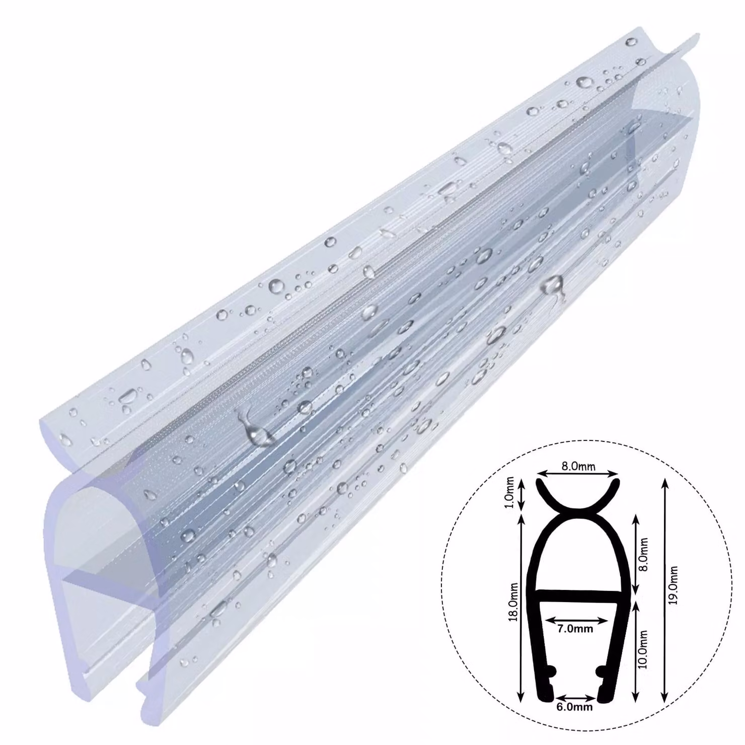 Guarnizione doccia D09 6-7mm - 60cm Guarnizione di ricambio per box doccia in vetro