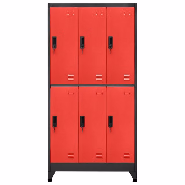 Armadietto moderno vidaXL in metallo con serratura e appendiabiti, colore antracite e rosso, L: 90 cm, P: 45 cm, H: 180 cm