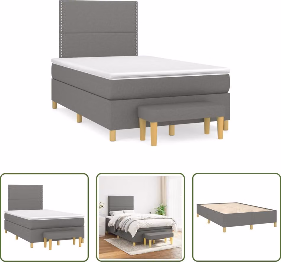 The Living Store Letto a molle con materasso grigio scuro 120x190 cm in tessuto