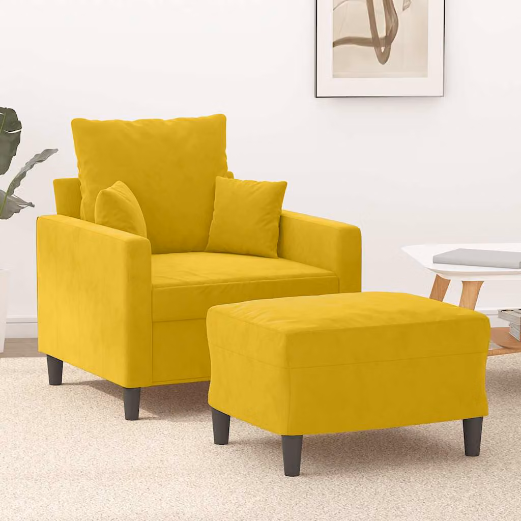 vidaXL Poltrona con Poggiapiedi in Velluto Giallo con Design Moderno