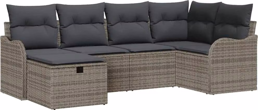 Set Divano da Giardino con cuscino 6 pcs Grigio Poly Rattan