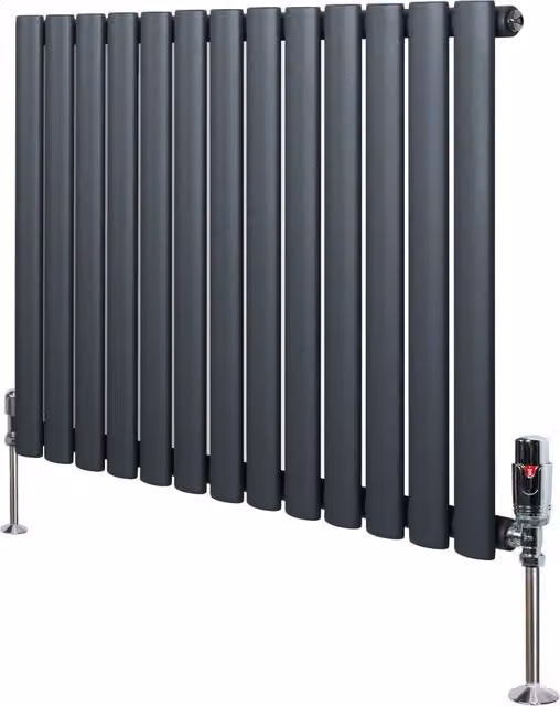 Radiatore Orizzontale Ovale Monstershop in Acciaio Grigio Antracite con Valvola Termostatica L: 60 cm, H: 78 cm