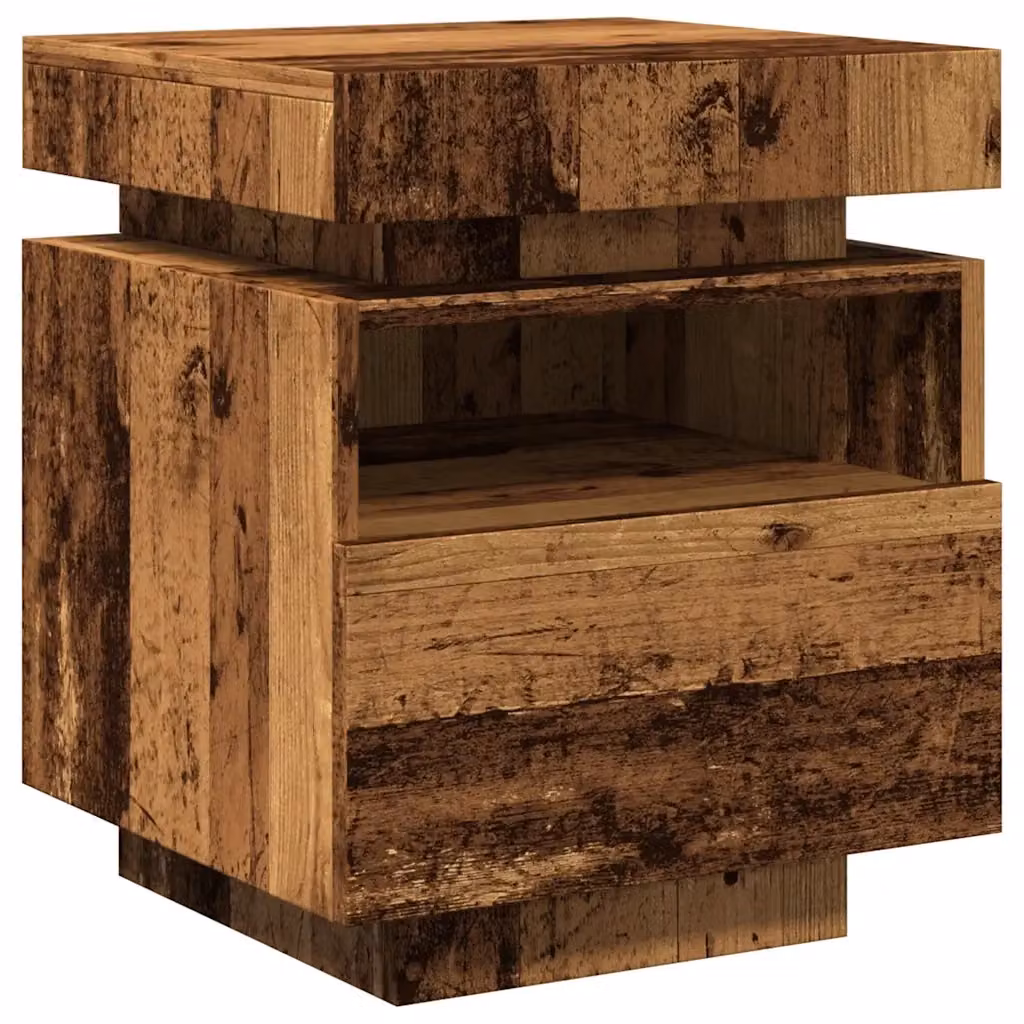 Set di 2 comodini moderni con illuminazione LED integrata in legno composito marrone effetto legno anticato L/P/H: 40 x 39 x 48 cm – 2