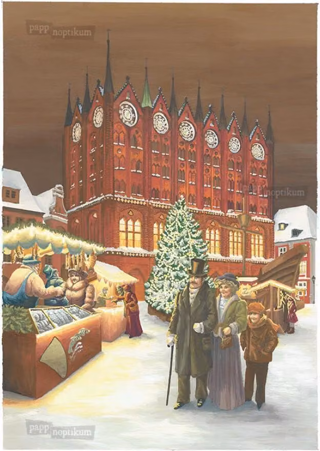 Mini calendario dell'Avvento "Hanseweihnacht Stralsund" in stile invernale, carta, 17x12 cm