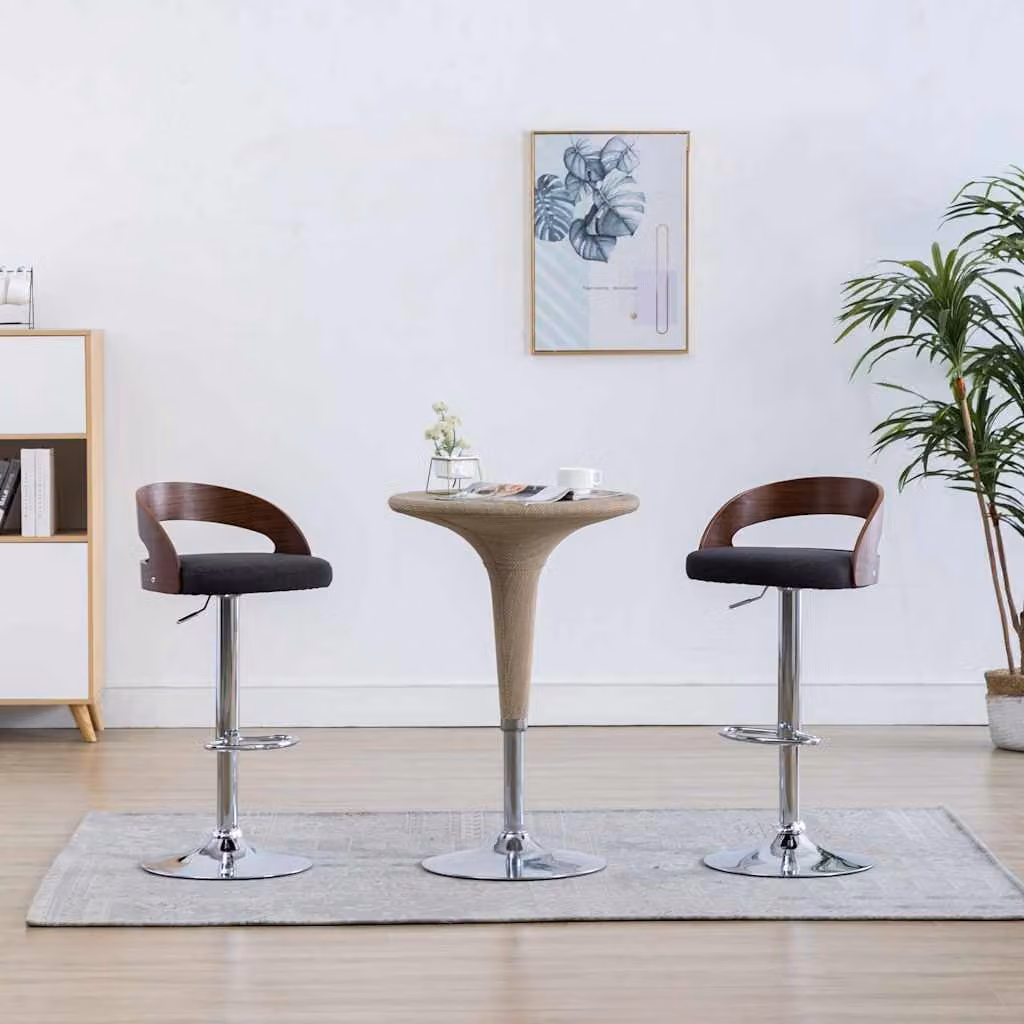 Set di 2 sgabelli da bar vidaXL moderni in tessuto grigio e legno marrone con base girevole a 360 gradi – 1
