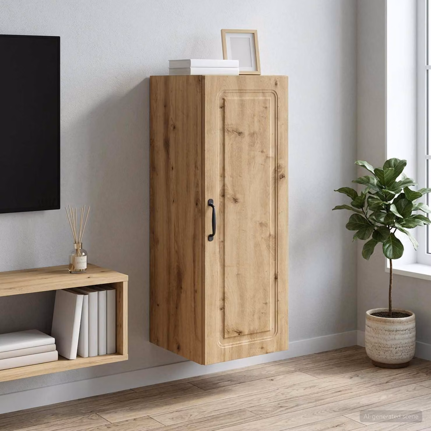 Mobiletto a muro vidaXL in legno marrone con ripiani regolabili, L/P/H: 33 x 34,5 x 90 cm