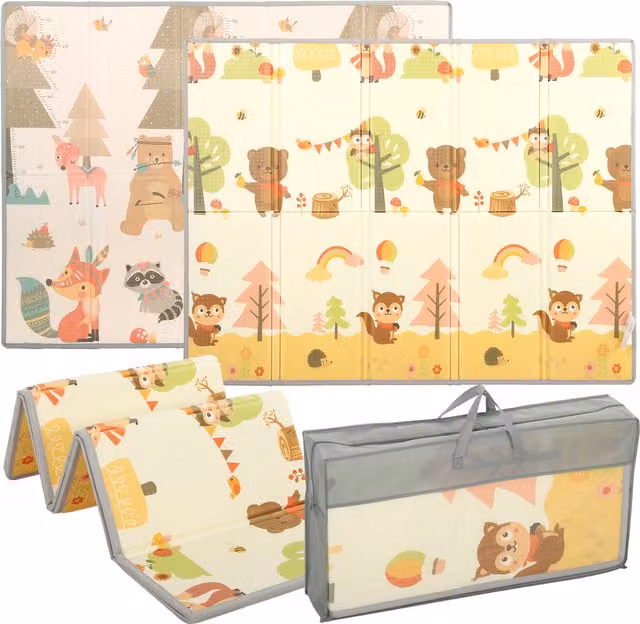 AIYAPLAY Tappeto Gioco Bambini 200x150x1.5 cm a Tema Bosco Pieghevole Reversibile in XPE, 0-3 Anni, Multicolore   Aosom Italy