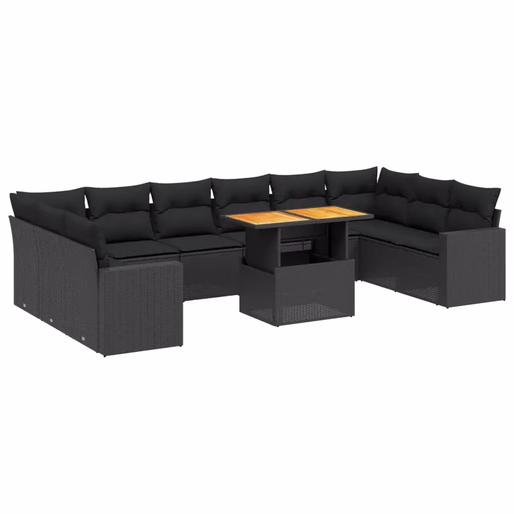 vidaXL Set Divani da Giardino 11 pz in Polyrattan e Legno di Acacia Oliato Nero – 2