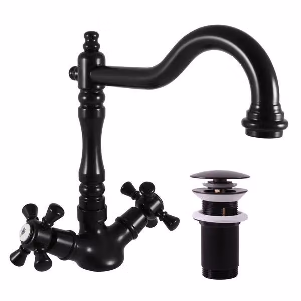 Miscelatore per lavabo con uscita click-clack MORAVA RETRO, Colore: nero opaco, Dimensione: 3/8'' (MK321.0/8CMAT)