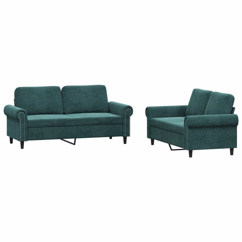 Set di Divani 2 pz con Cuscini Verde scuro in Velluto