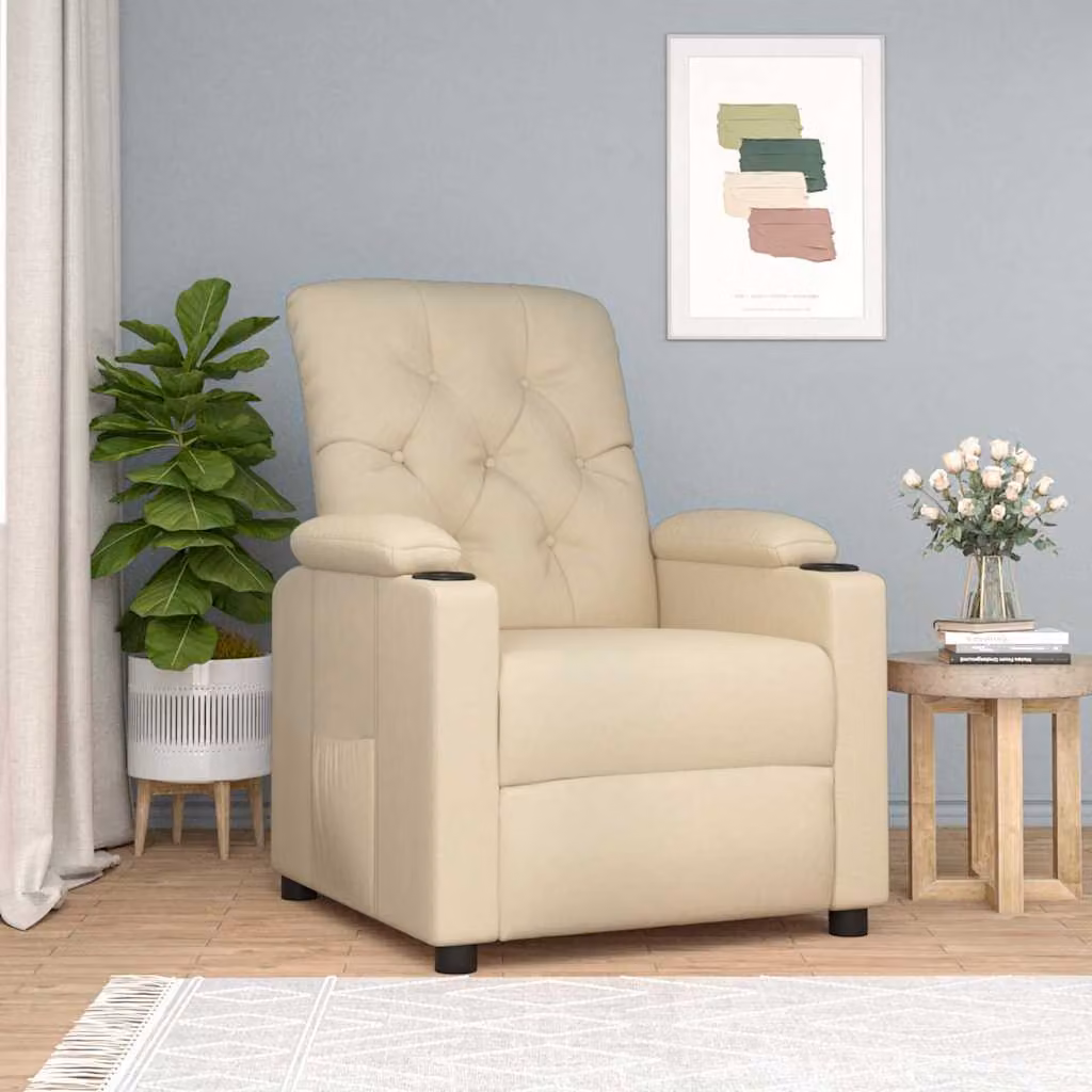 vidaXL Poltrona Reclinabile in Tessuto Beige con Braccioli e Struttura in Legno e Metallo