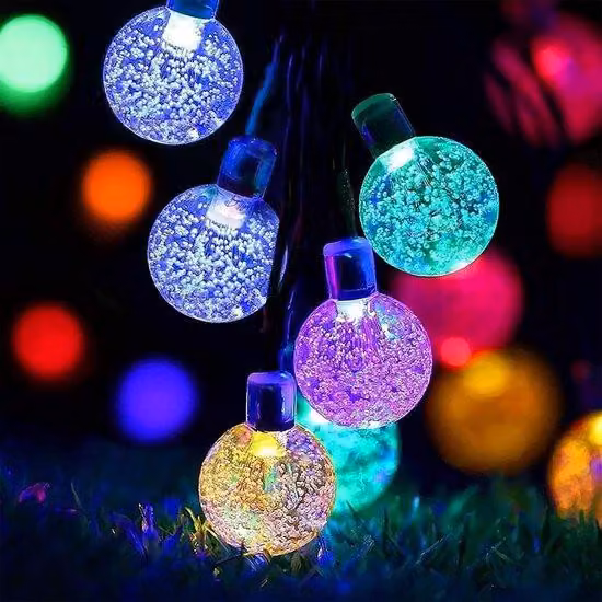 Ghirlanda luminosa a energia solare da 12 m / 40 ft con 66 LED di diversi tipi per l'illuminazione da esterno del giardino, con 8 modalità e sfere di cristallo, ideale per campeggio, terrazza, giardino, casa, feste natalizie e matrimoni