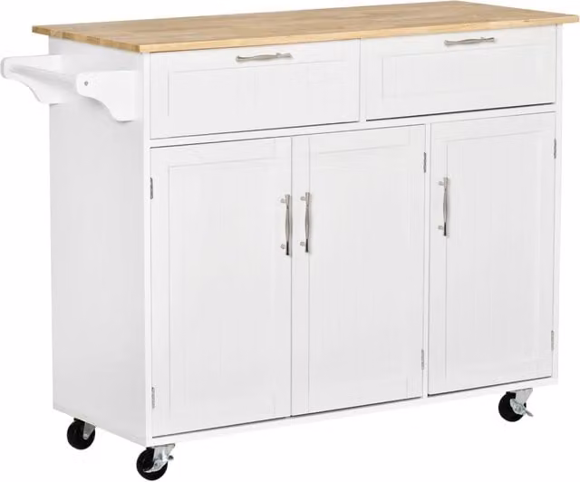 Carrello da cucina moderno GIORDANOSHOP in legno e MDF bianco con ruote L/P/H: 121 x 46 x 91 cm